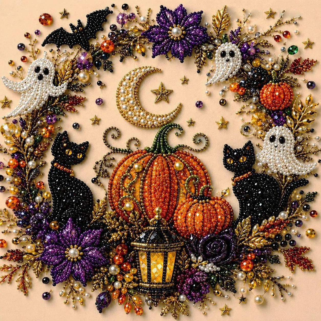 🎃 Halloween Witch Pearl Painting DIY Kit - Pumpkin Moon Diamond Art