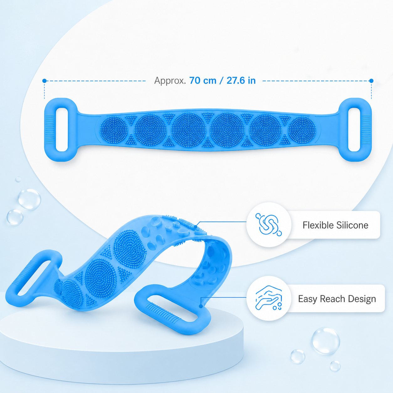 Double Sided Silicone Back Scrubber with Long Handles