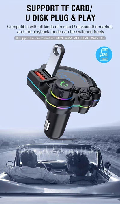 Bluetooth 5.3 Car FM Transmitter with Fast Charging & Hands-Free Calling