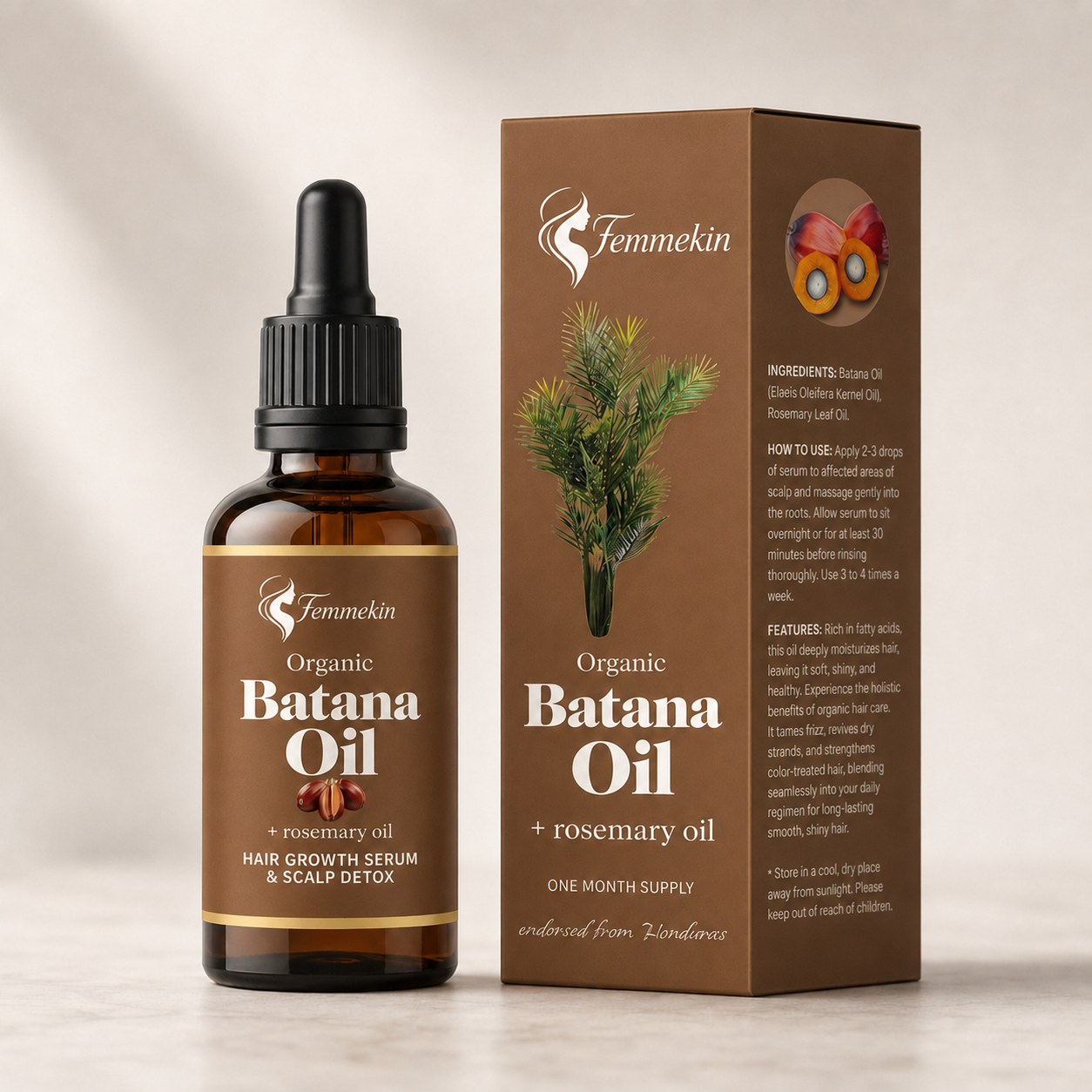 Femmekin Organic Batana Oil with Rosemary for Stronger Hair