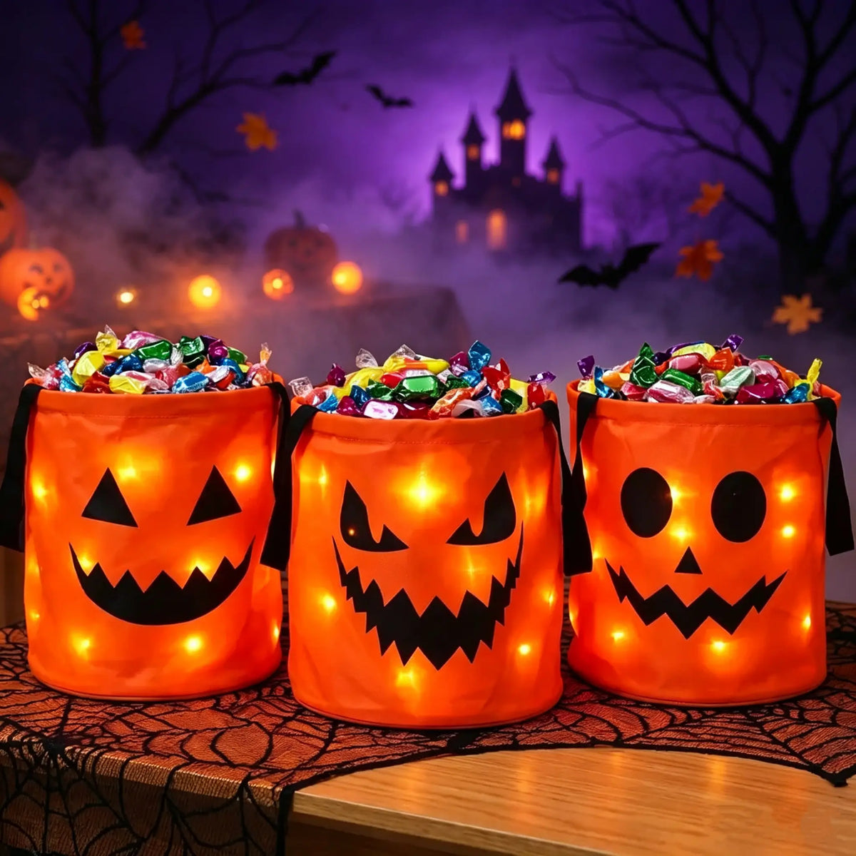 LED Halloween Pumpkin Light Candy Buckets