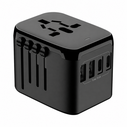 Global Travel Charger (65W, 4-Port, GaN, Integrated Plug)