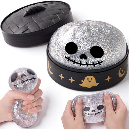 Halloween Dumpling Stress Relief Toys, 1pcs/3pcs/6pcs with Steamer Storage Boxes,Slow‑rebound maltose squishy toys, ideal for Halloween party gifts, featuring grimace pumpkin and little devil designs