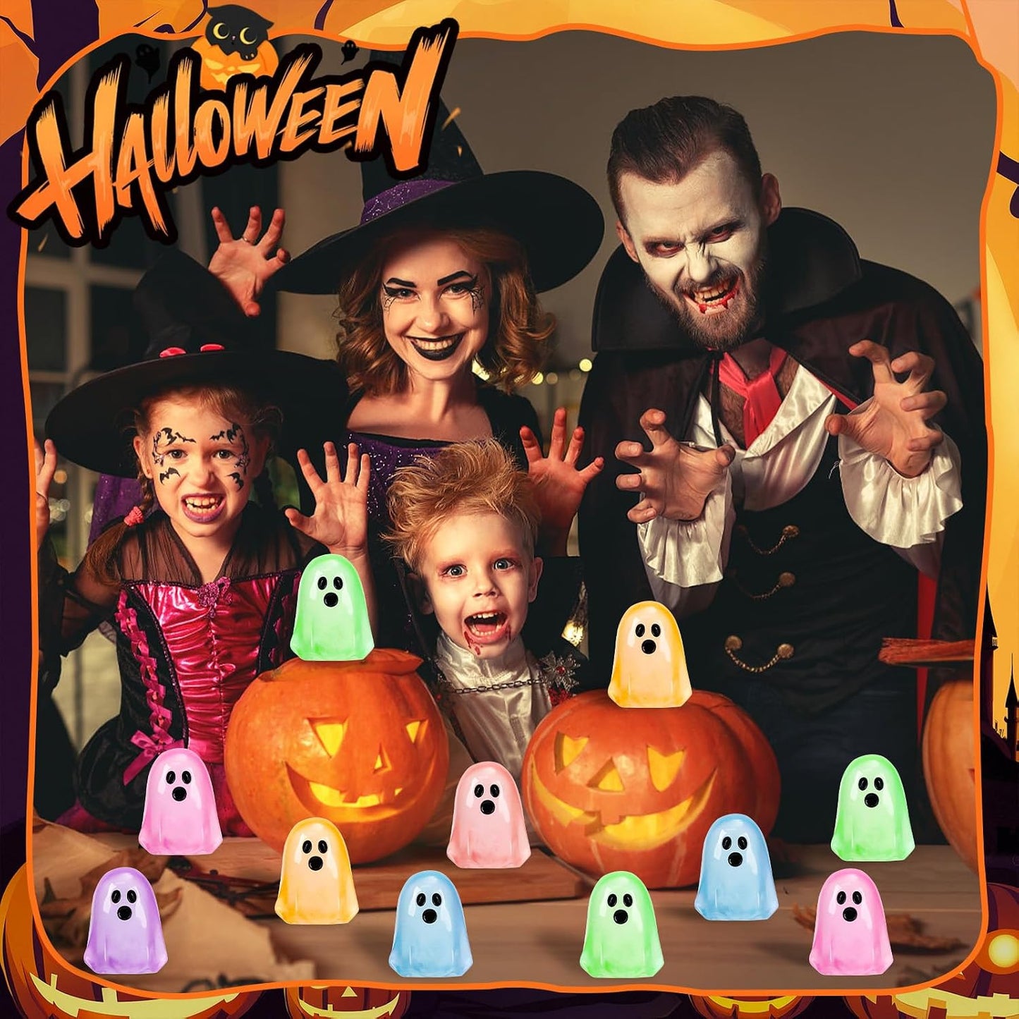 132pcs Halloween Luminous Mini Ghosts Figures 6 Colours Glow in The Dark Miniature Resin Ghost Figurines to Hide Bulk Tiny Small Statue for Halloween Party Favors Micro Garden Dollhouse Decorations