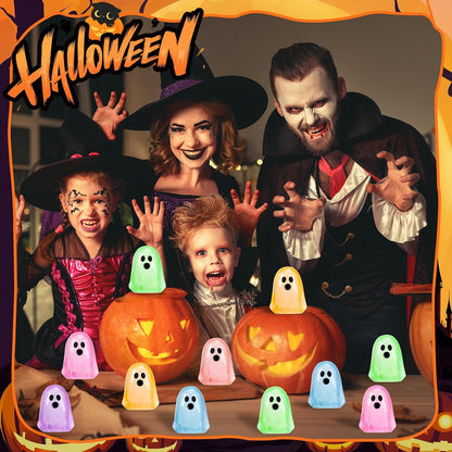 132pcs Halloween Luminous Mini Ghosts Figures 6 Colours Glow in The Dark Miniature Resin Ghost Figurines to Hide Bulk Tiny Small Statue for Halloween Party Favors Micro Garden Dollhouse Decorations