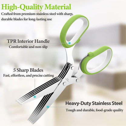 5 Blade Stainless Steel Herb Scissors with Cleaning Brush