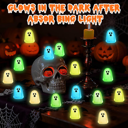 132pcs Halloween Luminous Mini Ghosts Figures 6 Colours Glow in The Dark Miniature Resin Ghost Figurines to Hide Bulk Tiny Small Statue for Halloween Party Favors Micro Garden Dollhouse Decorations