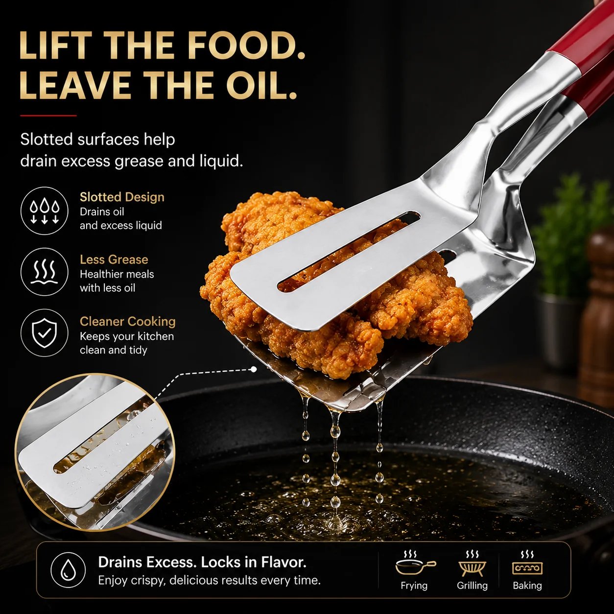 🍳 2-in-1 Stainless Steel Spatula Tongs – Grip, Flip & Serve