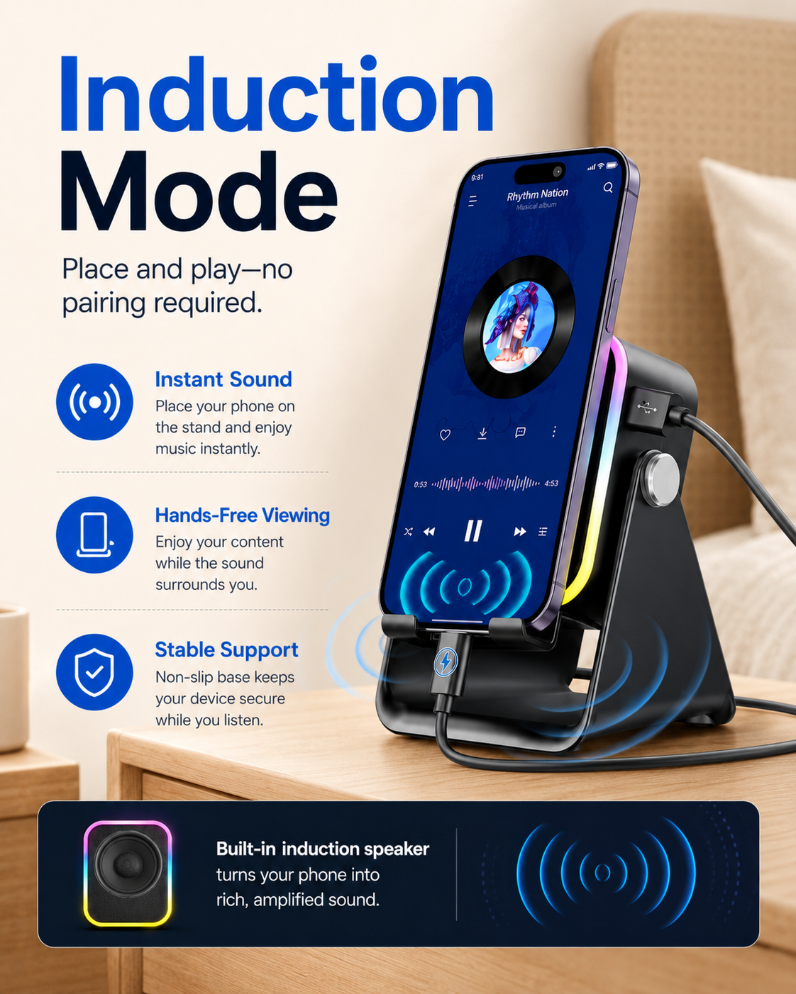 Wireless Induction Audio Speaker Stand
