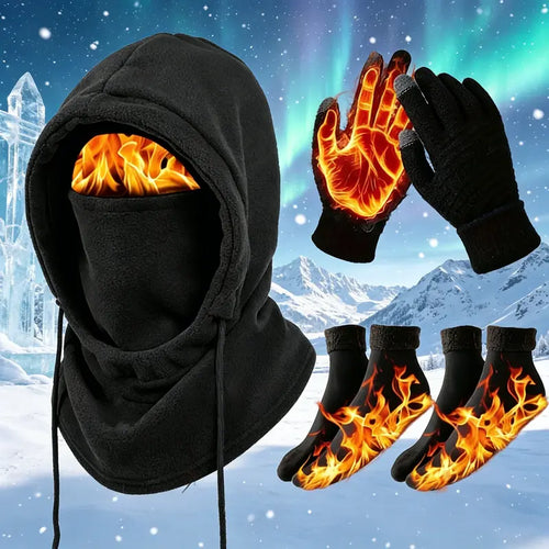 4-Piece Winter Thermal Set – Windproof Balaclava, Gloves & Warm Socks