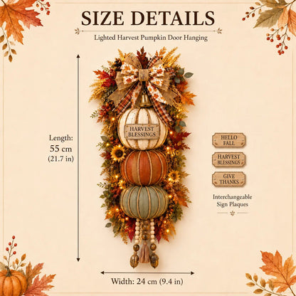 🏡🎃Lighted Stacked Pumpkin Fall Door Decor with 3 Seasonal Plaques