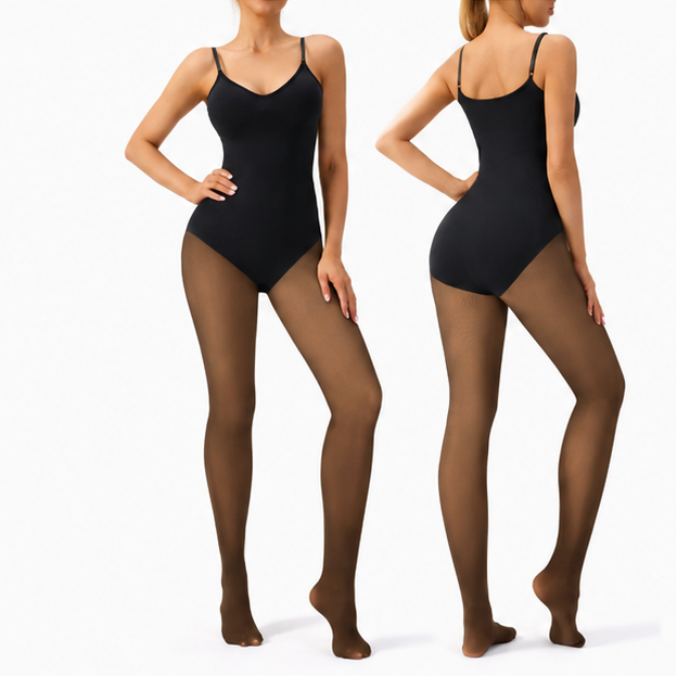 Sheer Fleece-Lined Tights Bodysuit