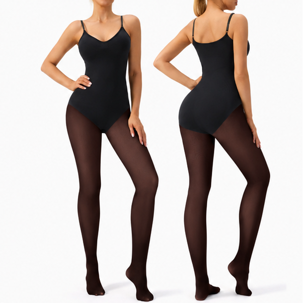 Sheer Fleece-Lined Tights Bodysuit