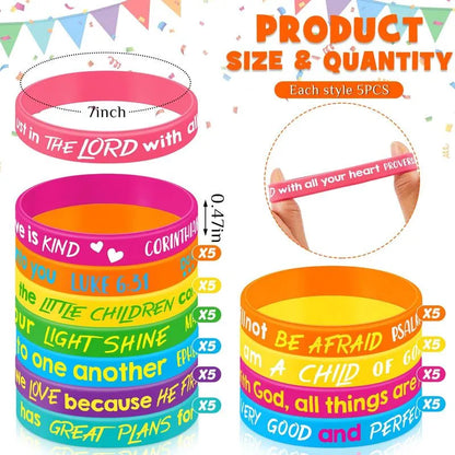 ✝️ 30PCS Bible Verse Bracelets – Christian Faith Wristbands for Church Events, Youth Groups & Sunday School Rewards