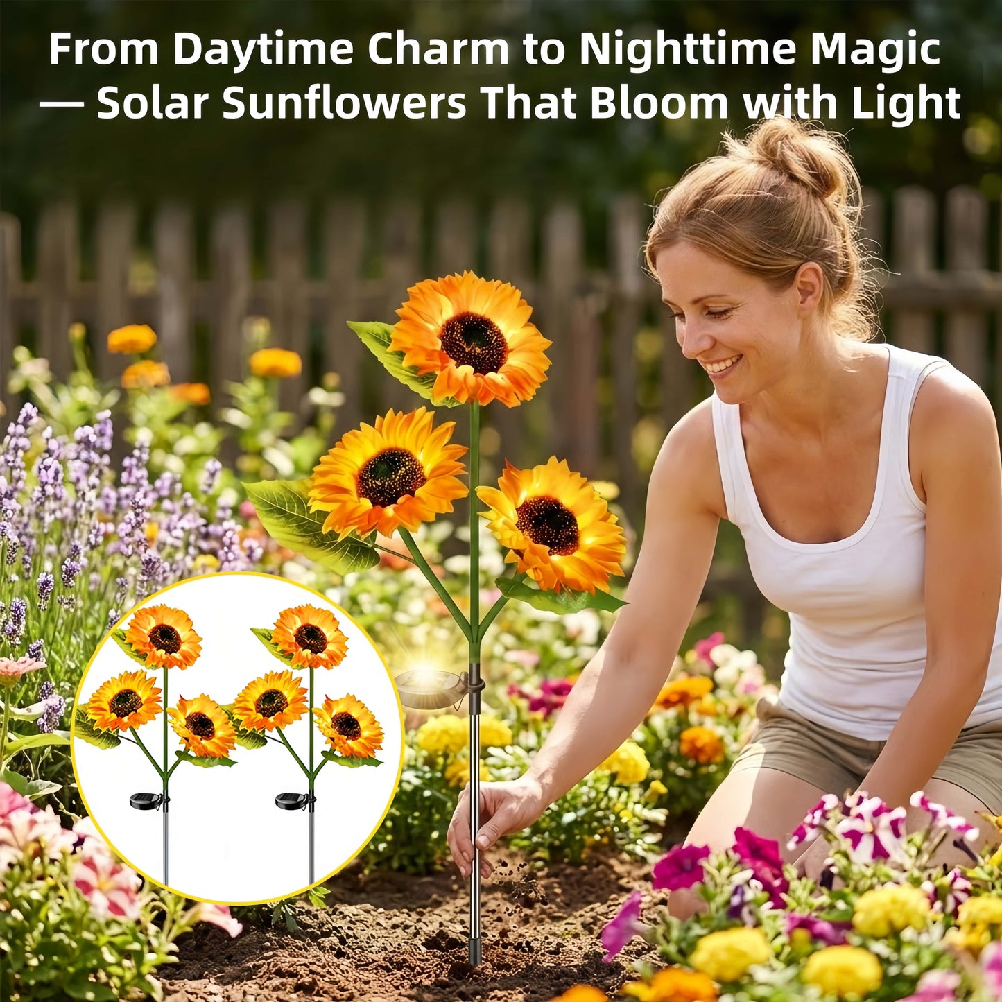 Solar Powered Sunflower LED Garden Lights Outdoor Waterproof Set