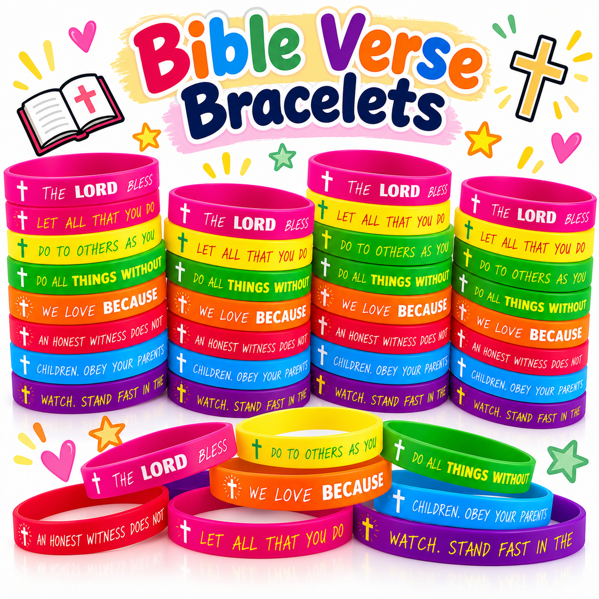✝️ 30PCS Bible Verse Bracelets – Christian Faith Wristbands for Church Events, Youth Groups & Sunday School Rewards