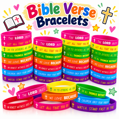 ✝️ 30PCS Bible Verse Bracelets – Christian Faith Wristbands for Church Events, Youth Groups & Sunday School Rewards