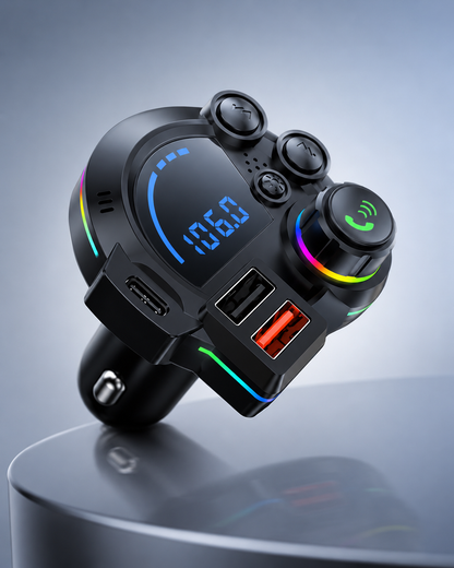 Bluetooth 5.3 Car FM Transmitter with Fast Charging & Hands-Free Calling