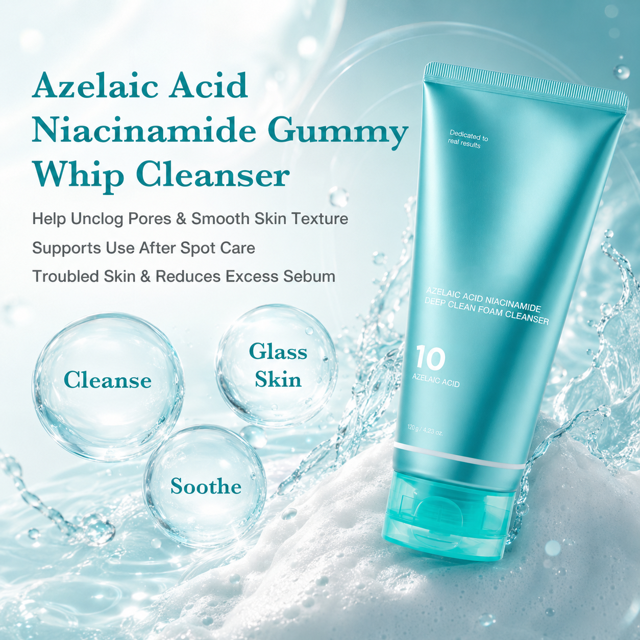 Azelaic Acid Gummy Whip Cleanser with Niacinamide for Pore Cleansing