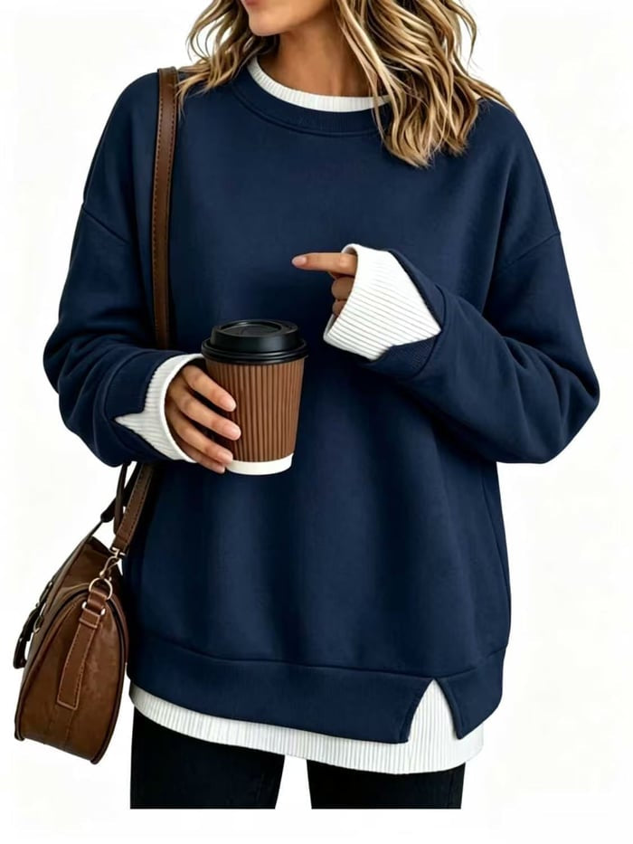 Casual-style sweatshirt with a 'faux-layered' look.