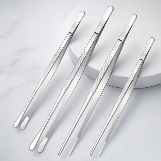 2 Pcs 30 cm Long Stainless Steel BBQ Tweezers Set for Grilling & Cooking