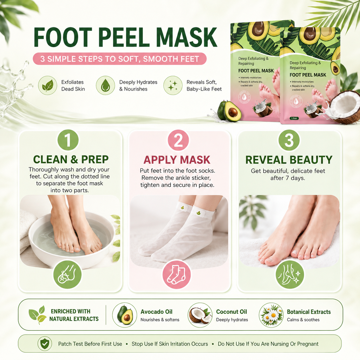 3 Pack Exfoliating Foot Peel Mask for Smooth Feet