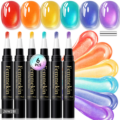 5 in 1 Aurora Gel Nail Polish Pen with Base Color and Top Coat