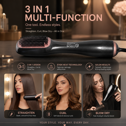 One-Step Hair Dryer and Styling Brush for Smooth Straight Hair