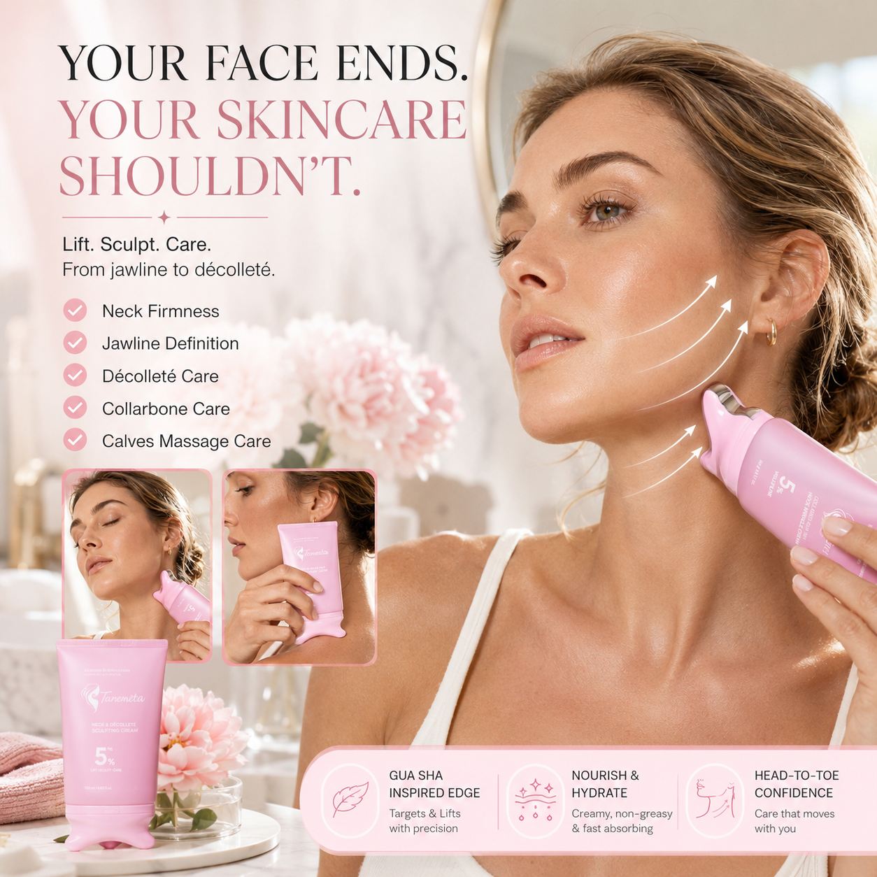 Collagen Gua Sha Neck Firming Cream with Volufiline Massager
