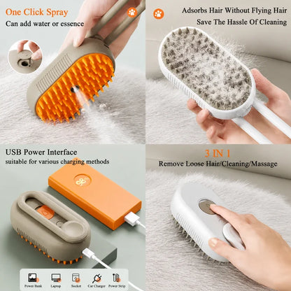 3-in-1 Steam Pet Grooming and Deshedding Brush