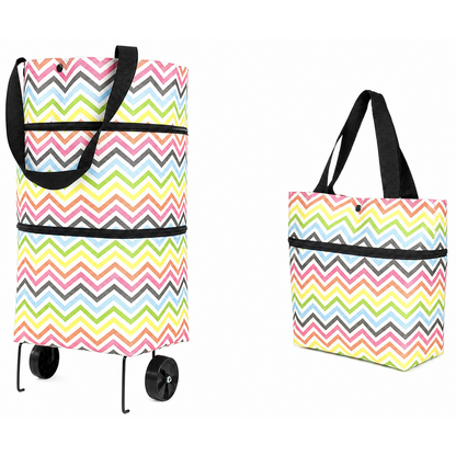2 in 1 Foldable Shopping Trolley Bag with Wheels