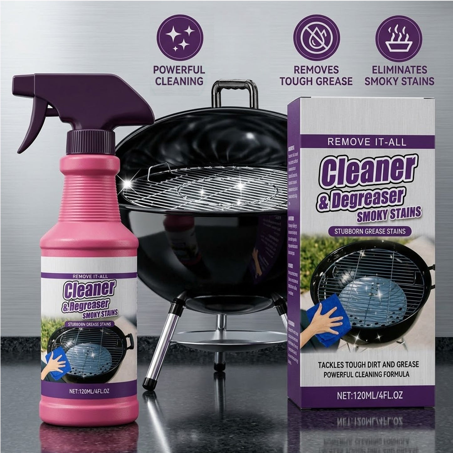 Heavy Duty BBQ Grill Cleaner Degreaser Spray for Grease and Smoky Stain Removal