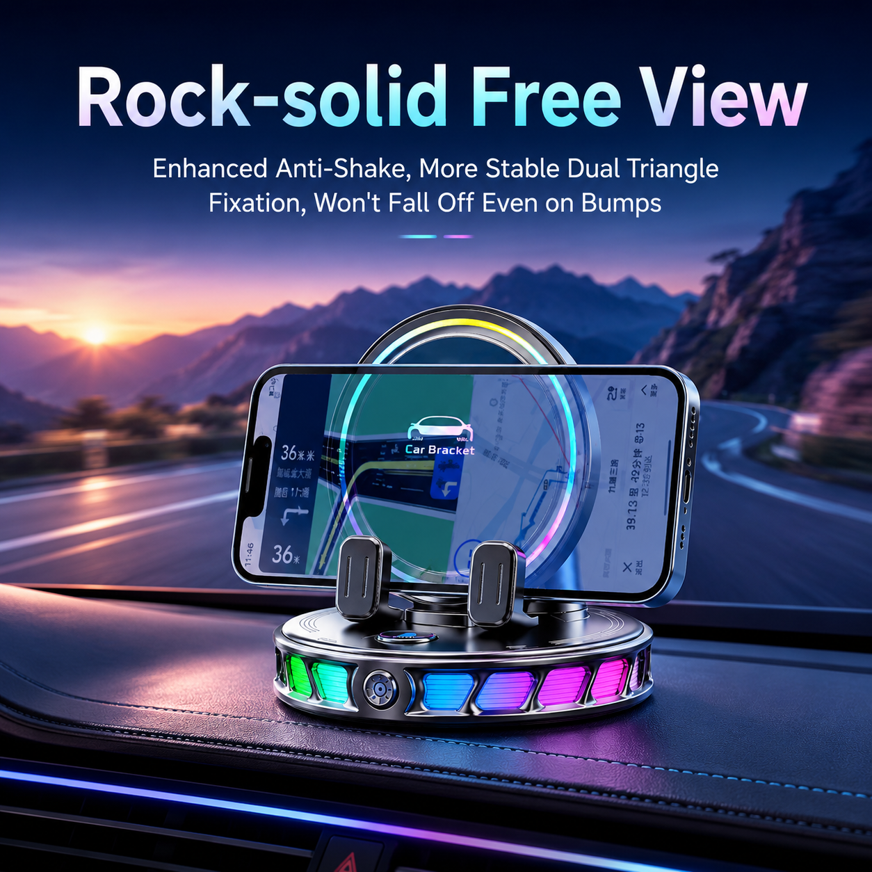 360° Rotating Wireless Charging Car Phone Mount with RGB Light