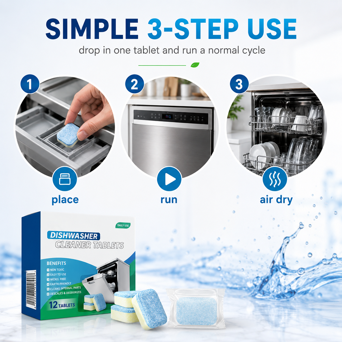 Dishwasher Cleaner Tablets – 12 Pack Deep Clean