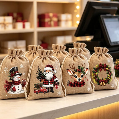 🎉 2026 Sale — Over 23,000 Sold!🎄 Christmas Drawstring Gift Bags‑Santa & Reindeer Polyester Pouches 🎁