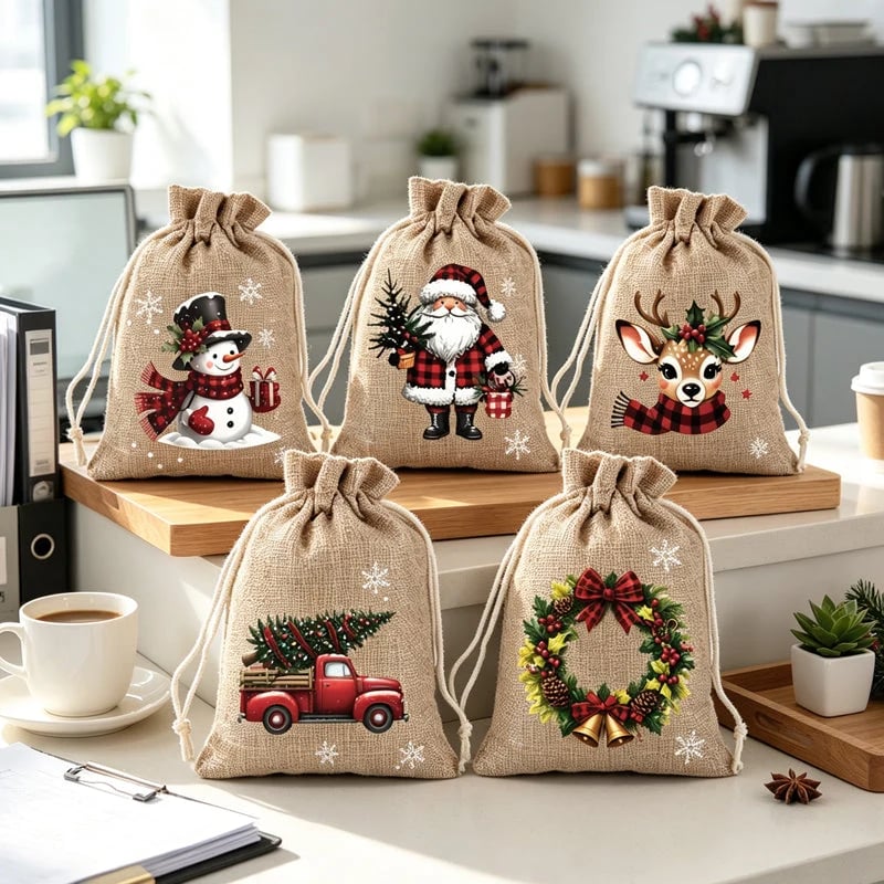 🎉 2026 Sale — Over 23,000 Sold!🎄 Christmas Drawstring Gift Bags‑Santa & Reindeer Polyester Pouches 🎁