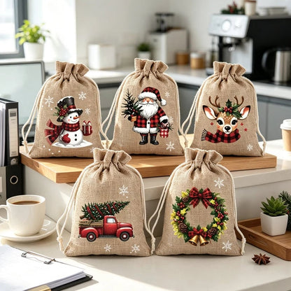 🎉 2026 Sale — Over 23,000 Sold!🎄 Christmas Drawstring Gift Bags‑Santa & Reindeer Polyester Pouches 🎁