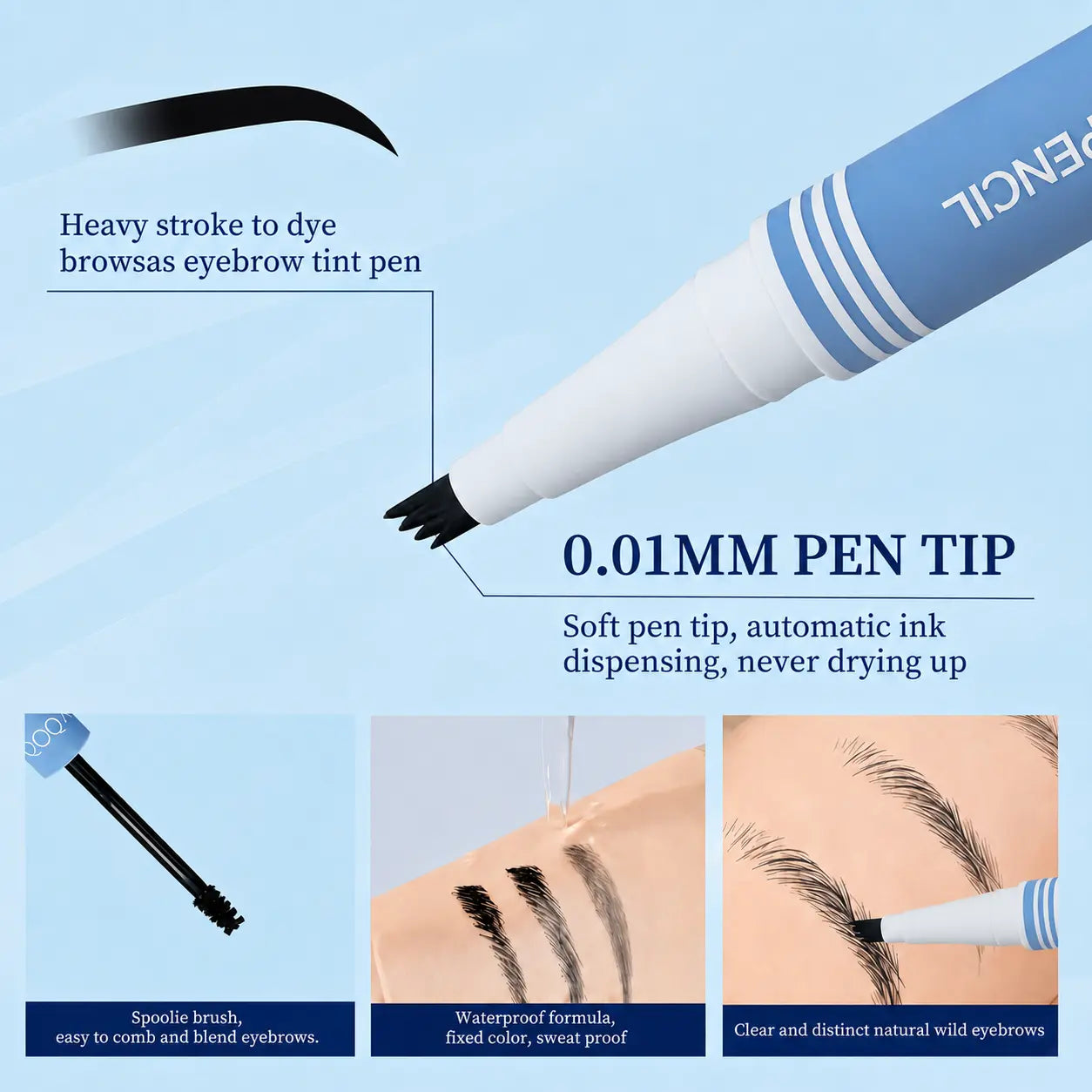QCQX Waterproof 2-in-1 Micro-Fork Eyebrow Pen & Tinted Gel
