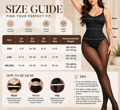 Sheer Fleece-Lined Tights Bodysuit