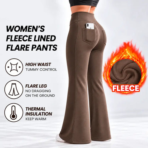 Women’s Fleece Lined Flare Leggings with Pockets