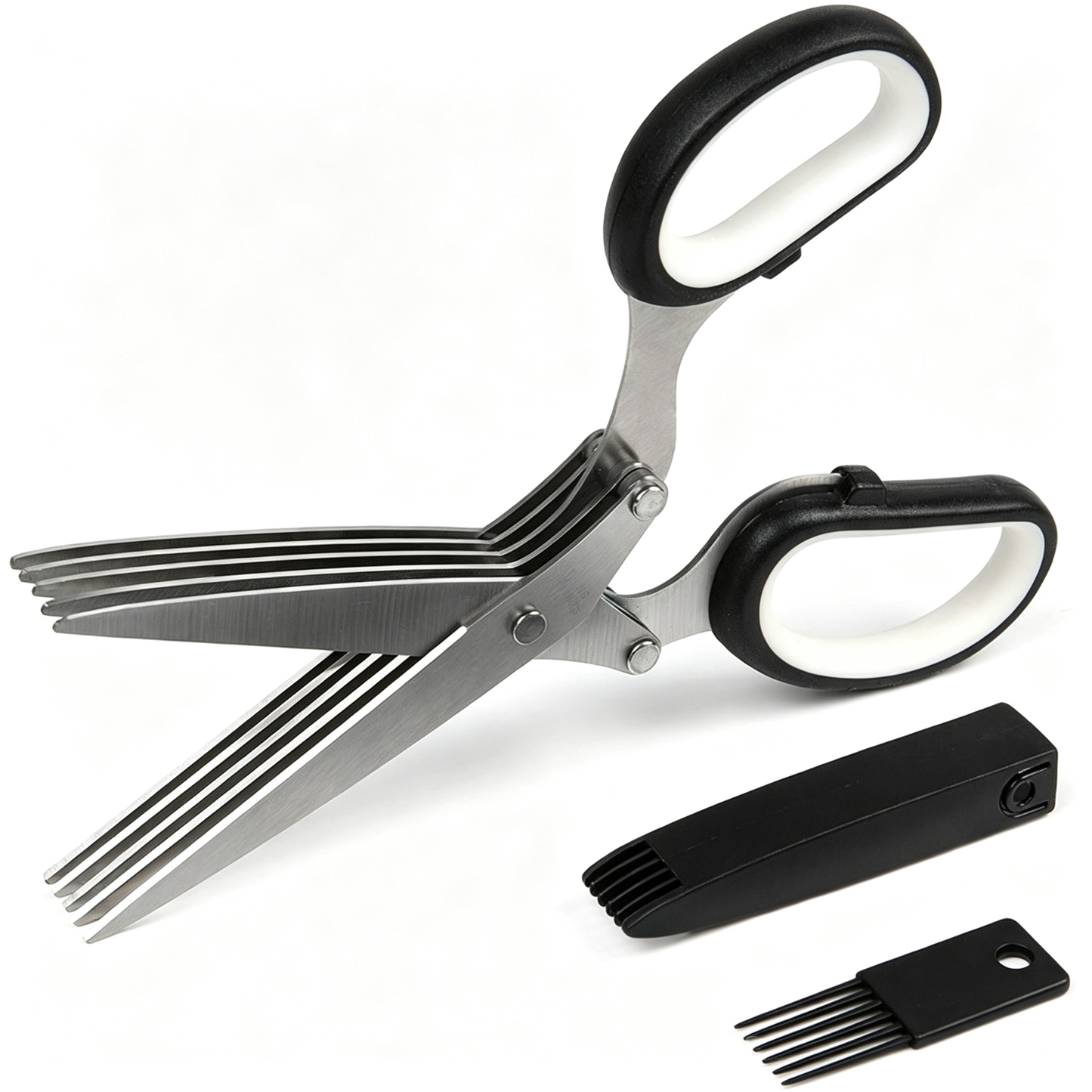 5 Blade Stainless Steel Herb Scissors with Cleaning Brush