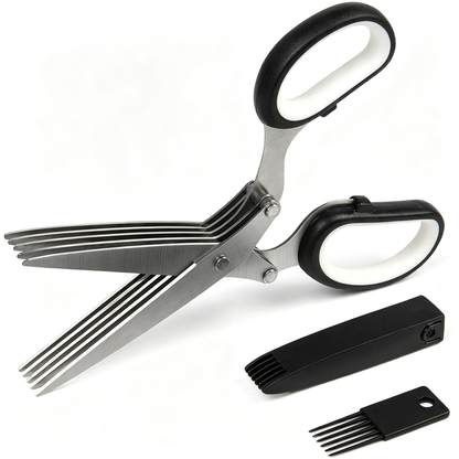 5 Blade Stainless Steel Herb Scissors with Cleaning Brush