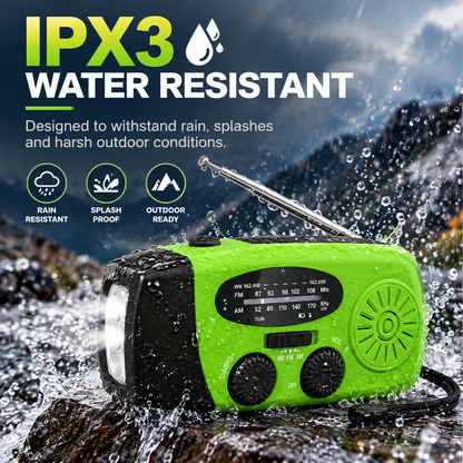 🔋 Multifunctional Solar Emergency Radio – Hand Crank, Power Bank & Weather Alerts