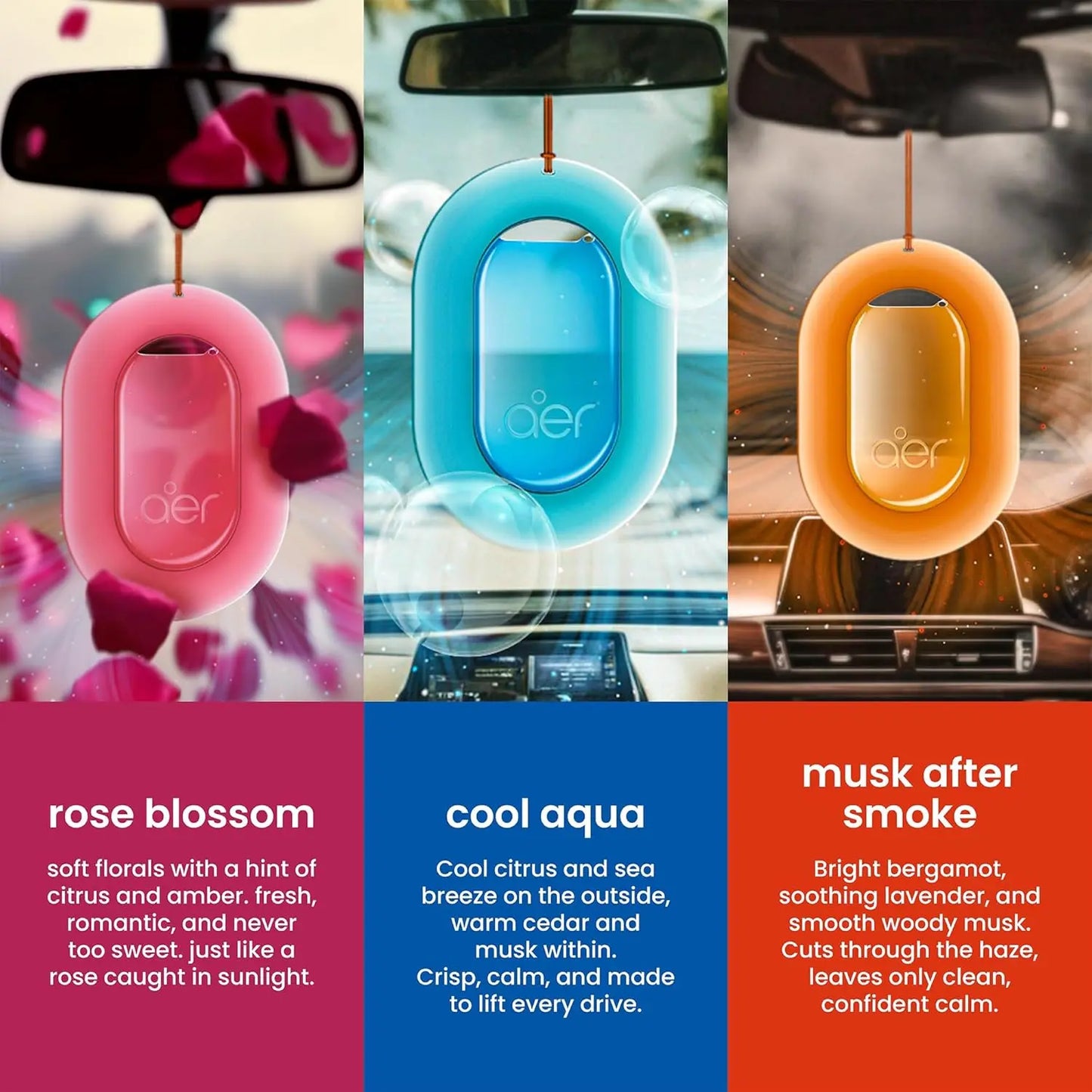 Godrej Aer O Hanging Car Freshener, Assorted Pack of 3 Car Fragrance Set Car Odor Remover Car Scents Car Perfume