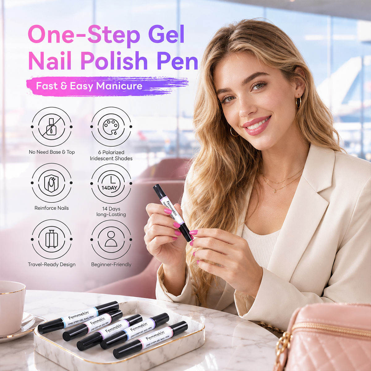 5 in 1 Aurora Gel Nail Polish Pen with Base Color and Top Coat