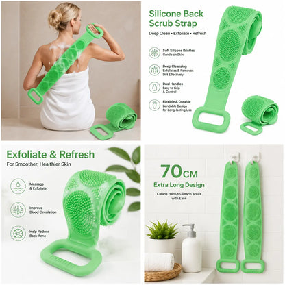 Double Sided Silicone Back Scrubber with Long Handles