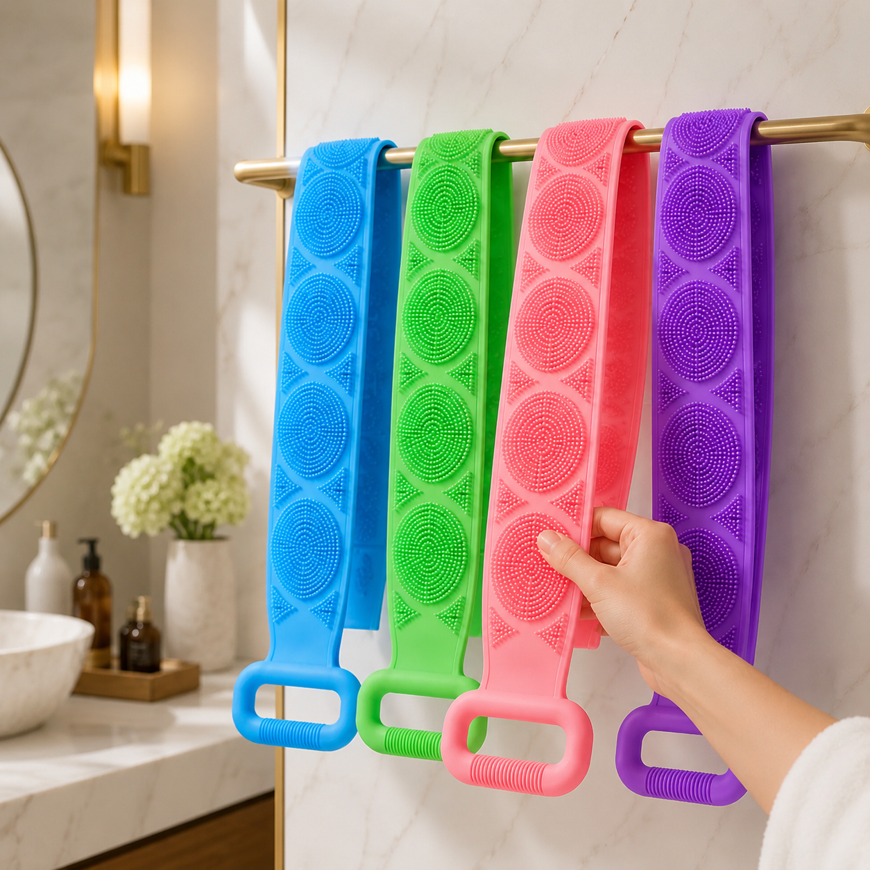 Double Sided Silicone Back Scrubber with Long Handles
