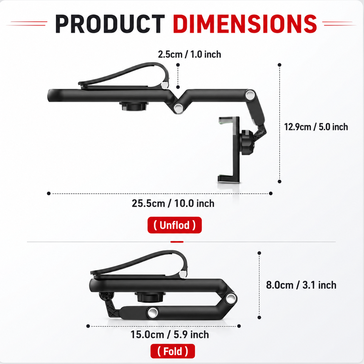 Long Arm 360 Rotating Car Phone Mount with Secure Clamp