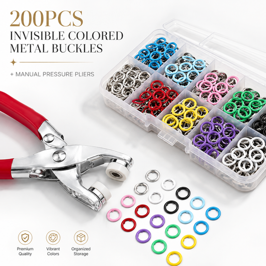 BOGO+  Including 200pcs Invisible Colored Metal Buckle & 1 Count Manual Pressure Pliers