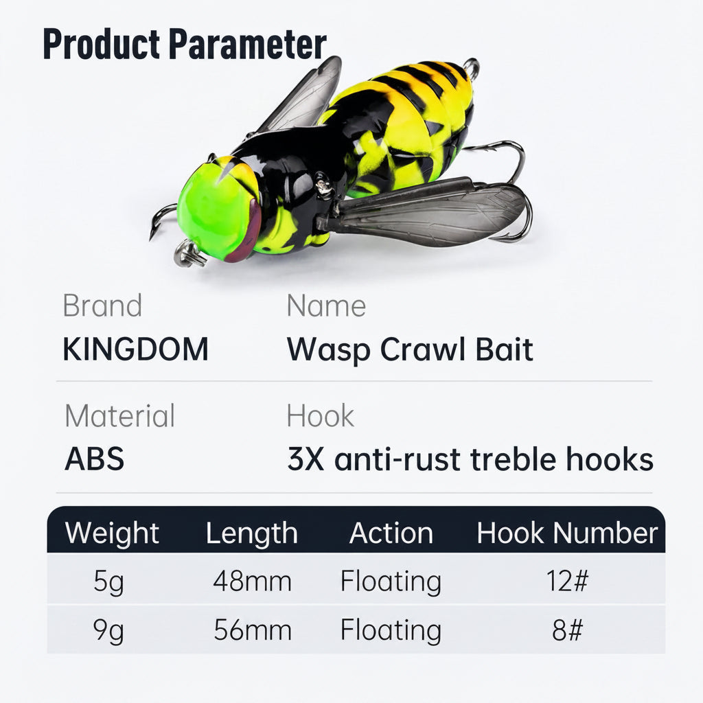 🐝 Bionic Wasp Crawl Bait - Topwater Micro Fishing Lure with Acoustic Noise Steel Balls for Bass & Pike Professional Anglers